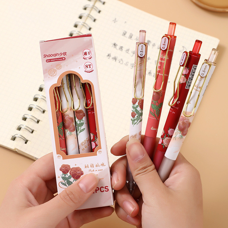 

4 pcs/set Romantic Rose ST Tip Mechanical Gel Ink Pens School Office Writing Supplies Gift Stationery Art Supplies Cute Pen