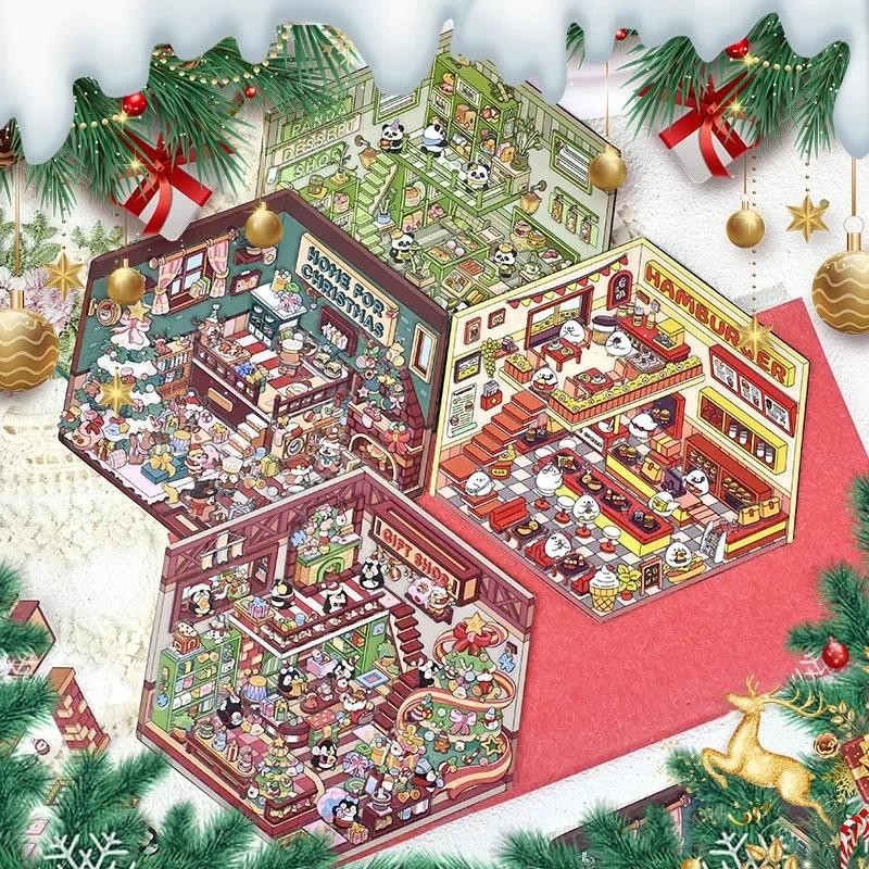 

Kawaii 3D Landscaping Stickers Cartoon Miniature Scene Visual Stacking Three-dimensional Christmas Stickers Christmas Gifts