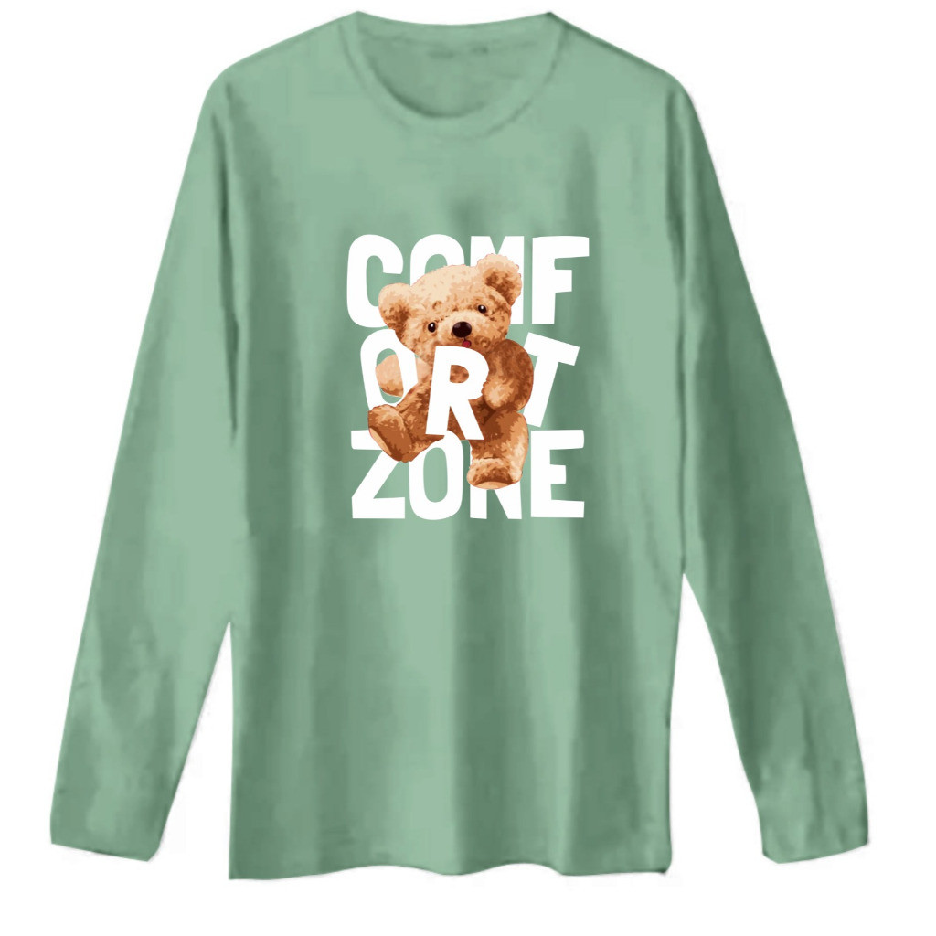 HANASA Kaos T-shirt Wanita Lengan Panjang COMFORD ZONE Print DTF Style Kekinian