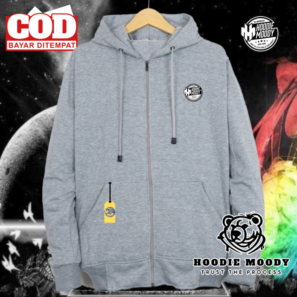hoodie moody Hoodie zipper Resleting logo moody Sweater Sleting Depan Suiter pria Cowok warna hijau 