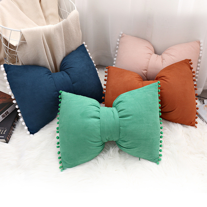 Suede Bow Pillows Lovely Princess Cushions Cute Pillows Lumbar Pillows Back Pillows for Bed Gray Pin