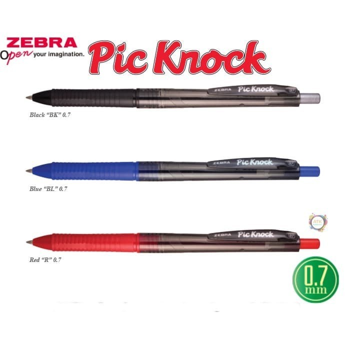 

Pulpen / Pena Semi Gel Zebra Pic Knock 0.7 mm Hitam Biru Merah