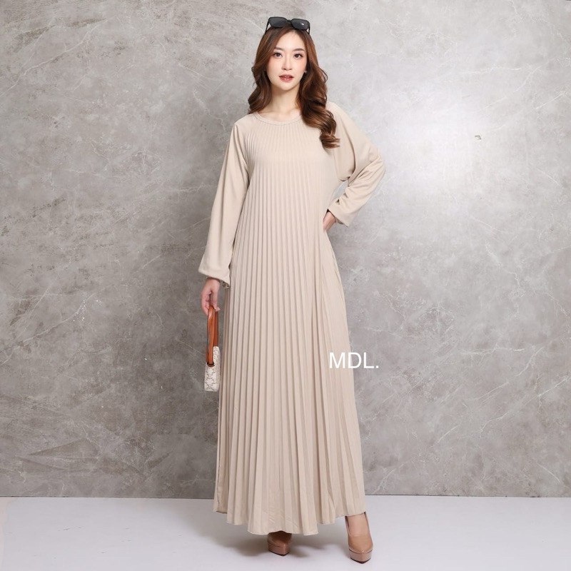 DRESS WANITA PLISKET GAMIS JUMBO MAYUNG POLOS PLEATS INNER MAXI XXL