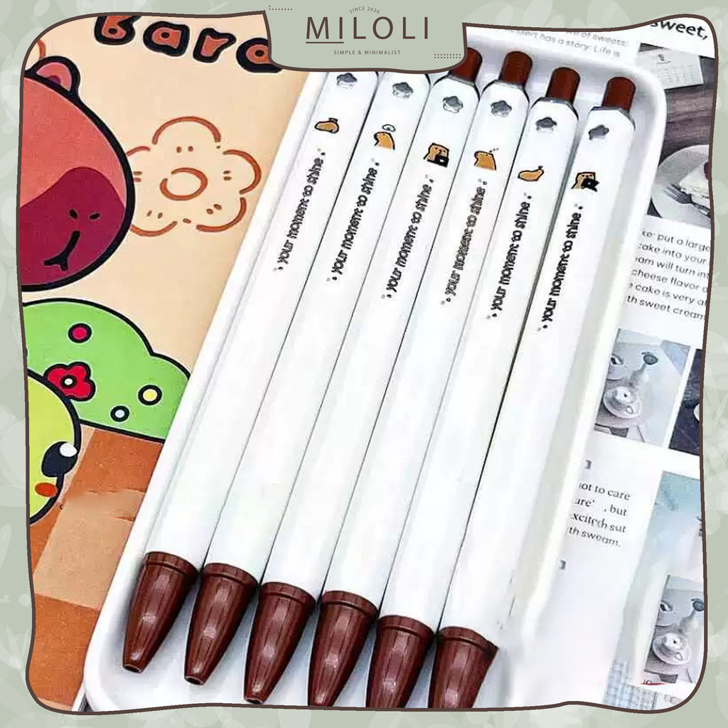 

[MILOLI] 6Pcs PENA CAPYBARA SQUARE Pen Cartoon Gel Pen 0,5mm Pena Aesthetic Stationery - D0078