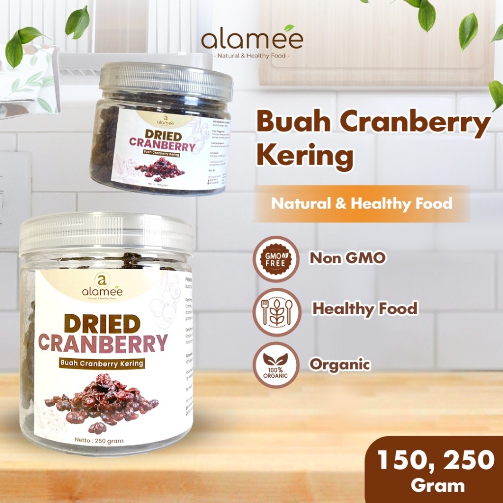 

ALAMEE Cranberry Kering Cemilan Buah Sehat Rendah Kalori Dried Cranberry Natural 100% Premium 250gr