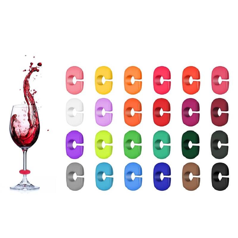 

24pcs Drink Markers Wine Glass Charms Marker Colorful Silicone Glass Marker for Cocktail Cup Champagne Flutes Bar Party Supplies