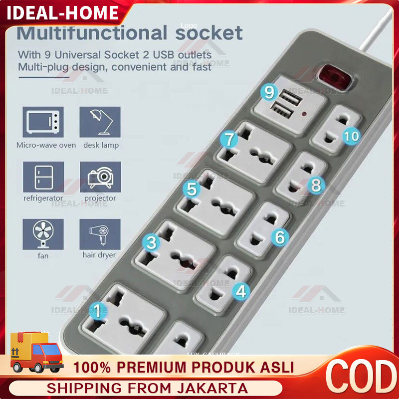 universal power strip stop kontak 9 power socket  Stop Kontak Arde 3/ 4/ 5 Lubang Uticon SNI + Kabel