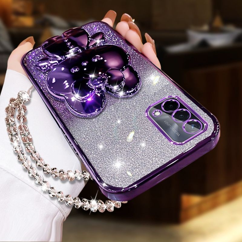 New Phone casing OPPO A95 4G A74 4G A74 5G Back cover Crystal Lanyard+Cute Makeup Mirror Rabbit Stan