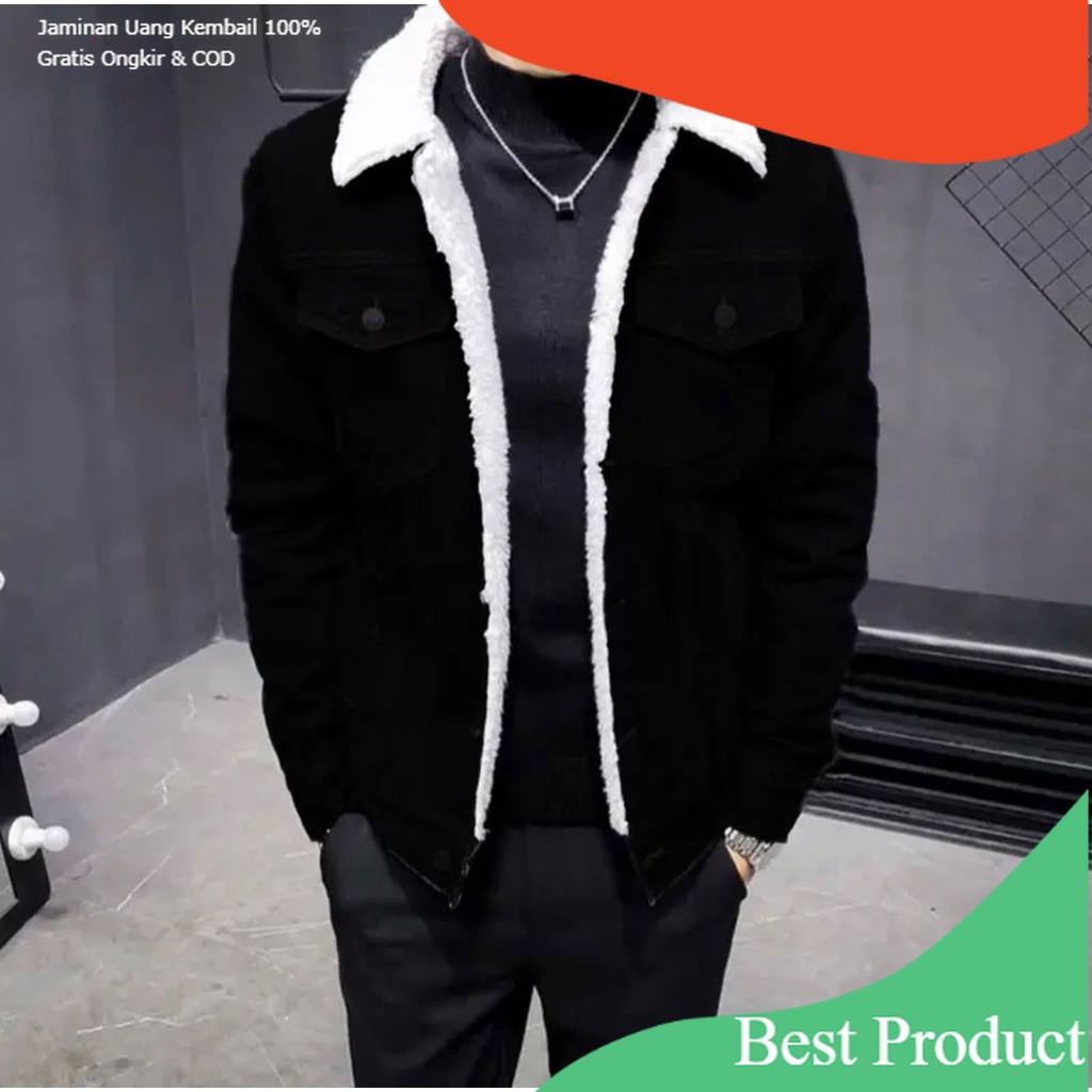 JACKET JEANS SHERPA JACKET DENIM BULU PRIA DAN WANITA TERLARIS BIKER DILAN SHERPA/Sweet