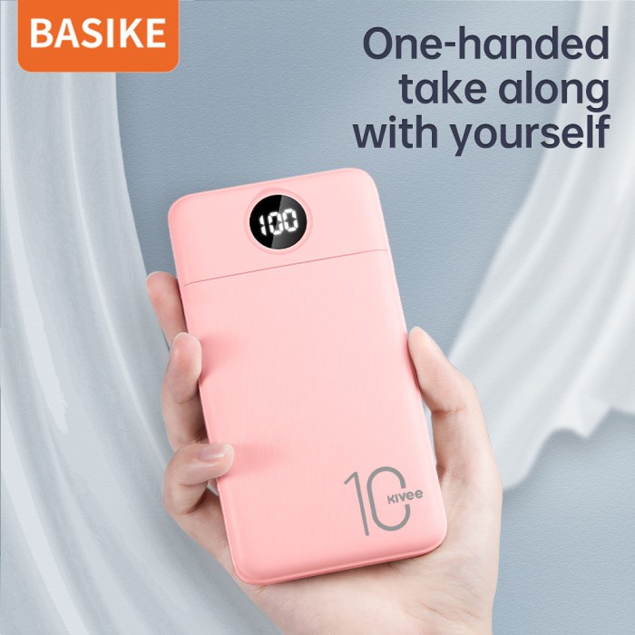 powerbank 10000mah BASIKE Keluaran USB ganda Indikator baterai LED - Merah Muda