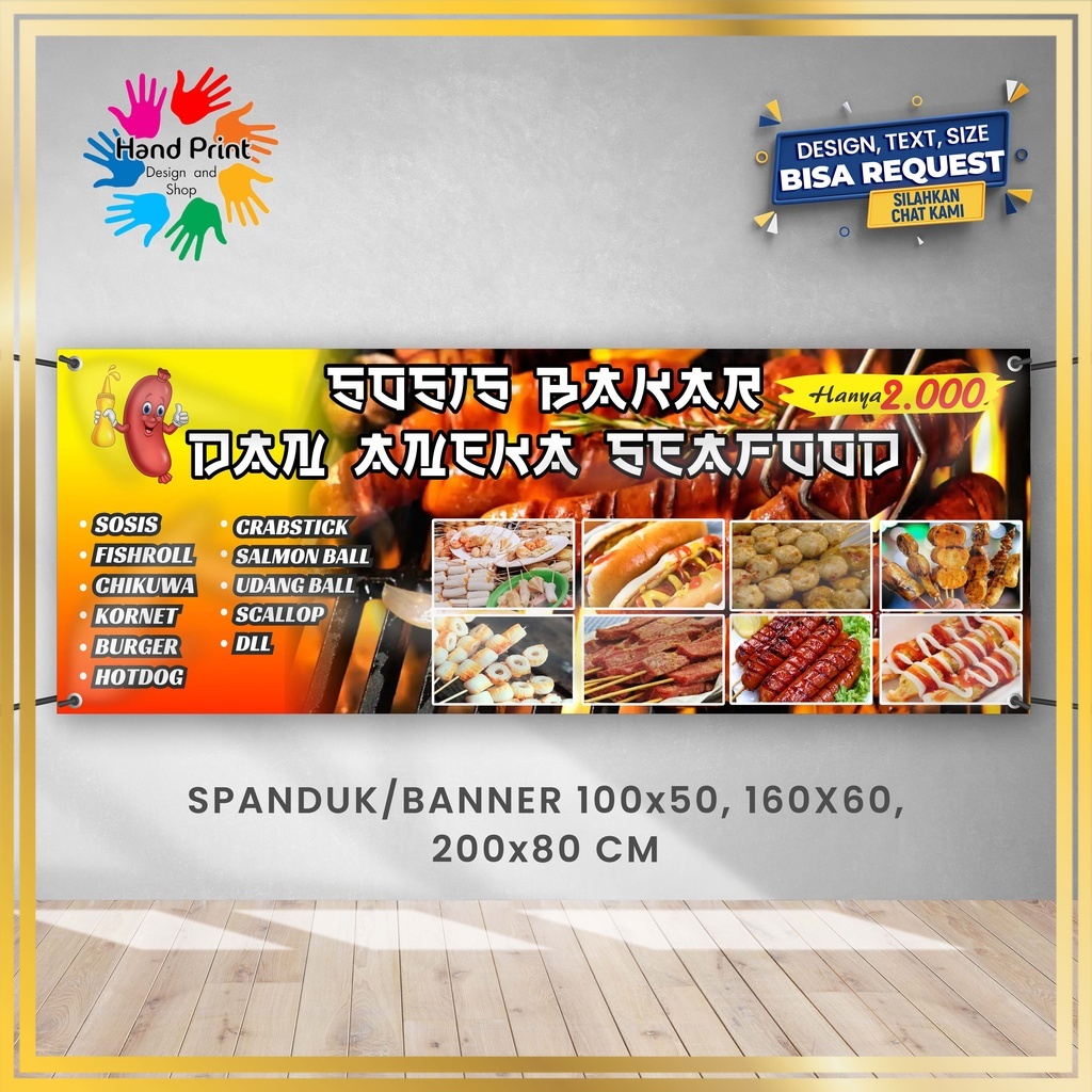SPANDUK / BANNER Jajanan Seafood Snack Sosis Bakar E Bisa Request Desain