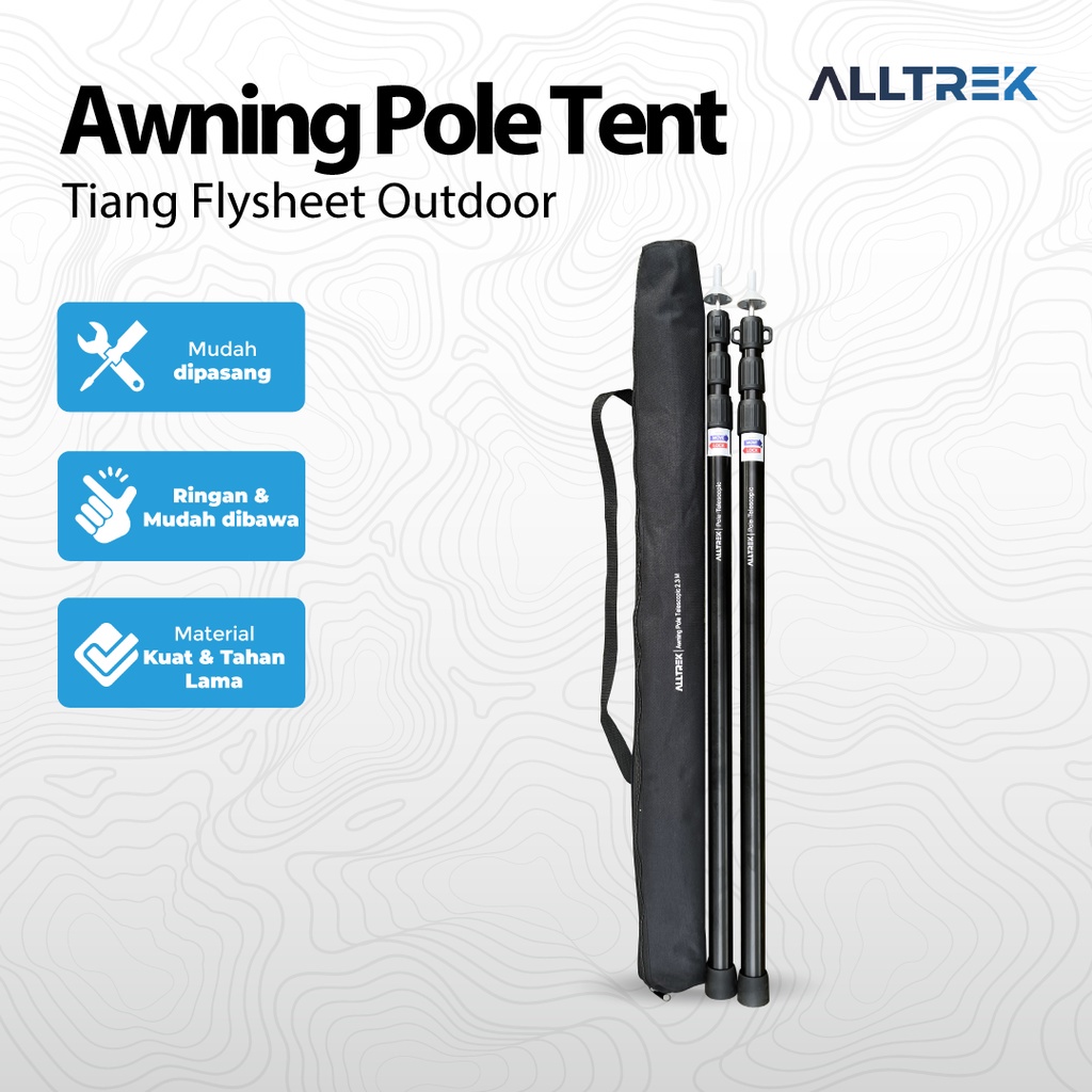 Tiang Tenda Teleskopik Aluminium 2,3 Meter untuk Awning Flysheet Outdoor