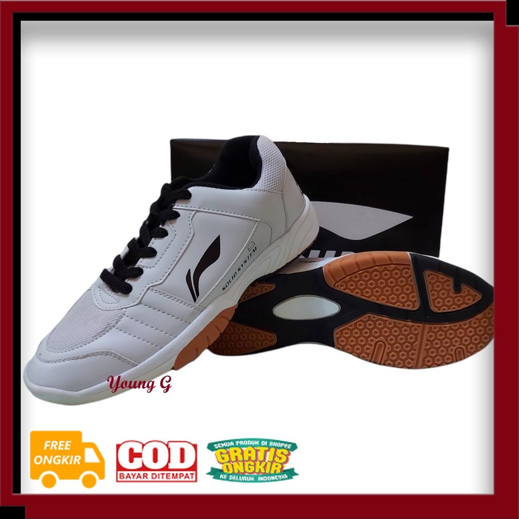 SEPATU KEREN MODEL BARU BEST SELLER /Sepatu Pria Badminton Lining Solid 02 Putih Hitam Olahraga Li N