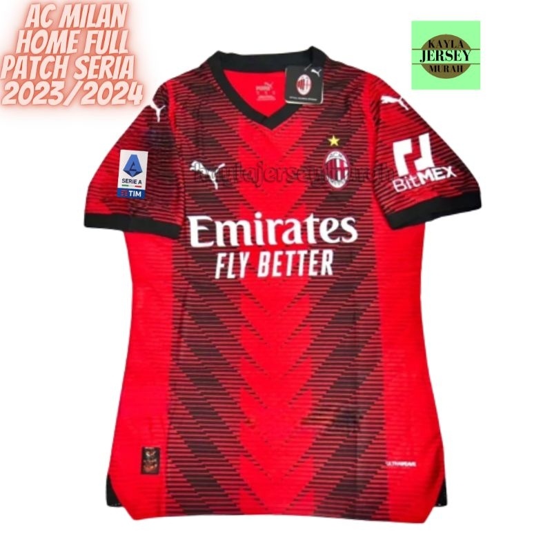 JERSEY BOLA PLAYER ISSUE MILAN HOME 2023 2024 ,FULL PATCH TOP QUALITY