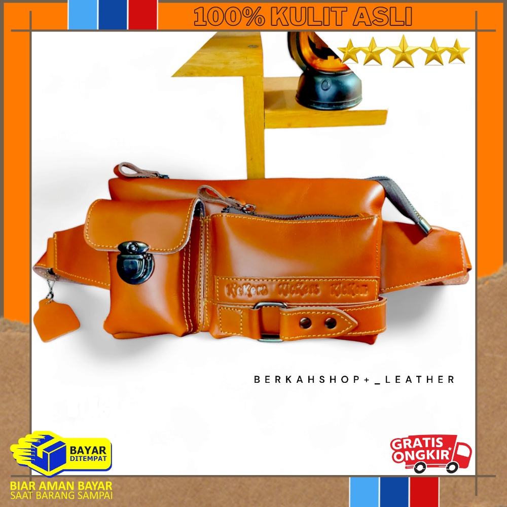 Tas Waistbag Selempamg Pinggang Kulit Asli Pria Cowok Multifungsi Slempang Waist Bag Weistbag Weisba