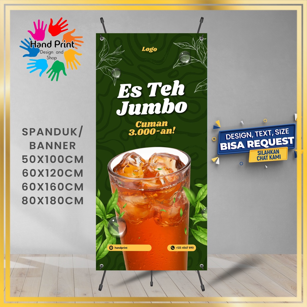 SPANDUK / BANNER Minuman Es Teh Manis Lemon Tea Teh Jumbo Custom Gratis