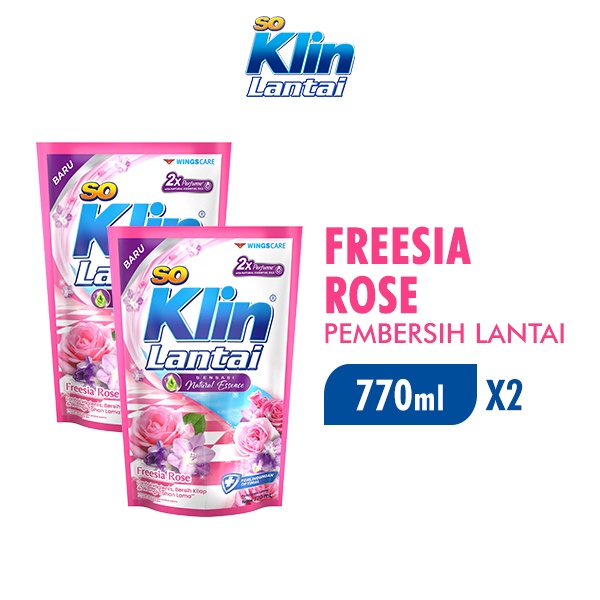 Soklin Pembersih Lantai Merah Freesia Rose Pouch 770 ml x2