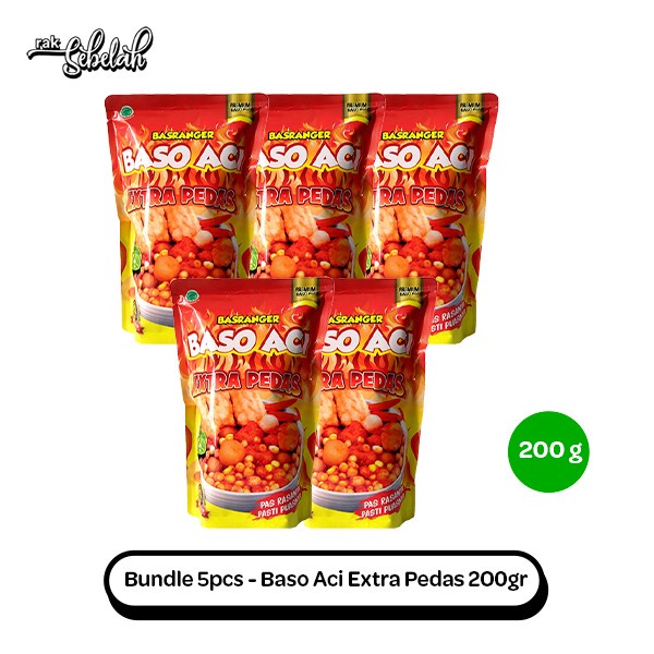 

Bundle 5pcs Basranger Baso Aci Extra Pedas 200gr Makanan Instan Siap Saji | Ready to Eat | Rak Sebelah