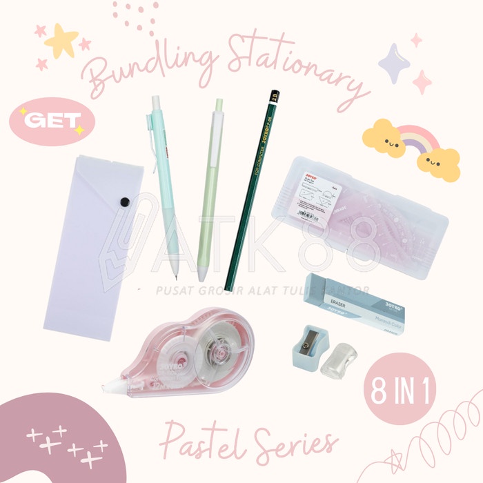 

Paket Alat Tulis Pastel Set / Bundling Stationery Pastel Series 8 in 1