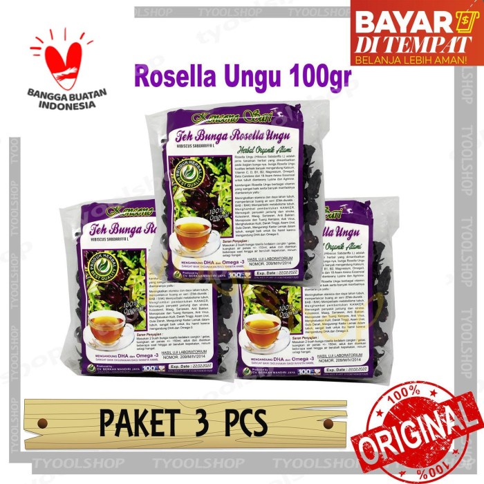 

[ PAKET 3 pcs ] Teh ROSELLA UNGU Curah Bunga Rosela UNGU - 100gram