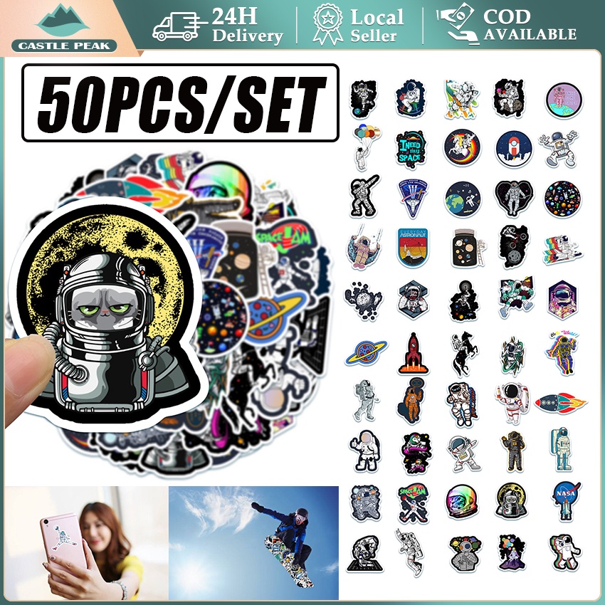 

50 PCS Stiker Desain Kartun UFO Alien Astronot Roket Luar Angkasa Untuk Laptop MacBook