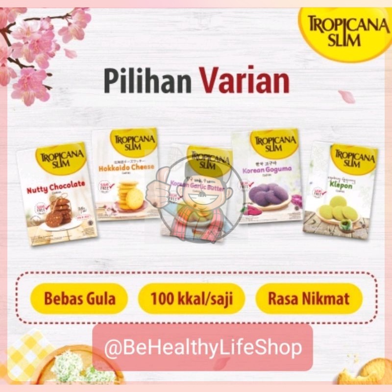

Tropicana Slim Cookies Hokkaido Cheese/ Korean Goguma/ Korean Garlic Butter/ Klepon 100 gr ( isi 3 sachets)