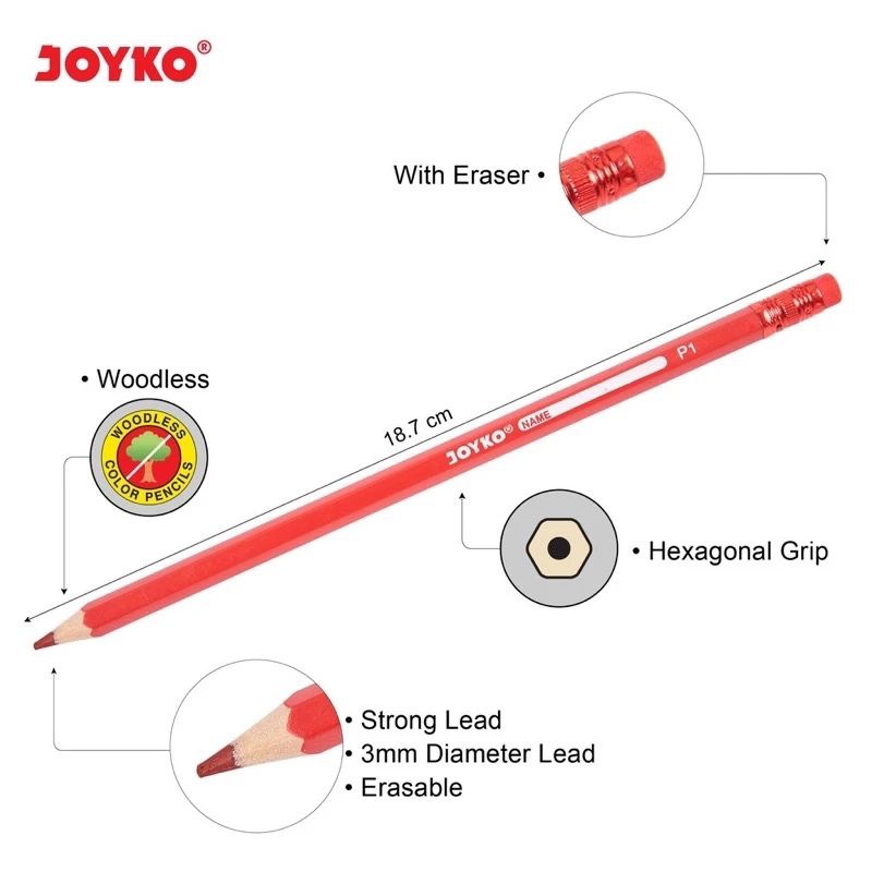 

Pensil Warna Joyko 24 warna panjang CP-115 Bisa Di Hapus ( 1set/24wrn ) RB9