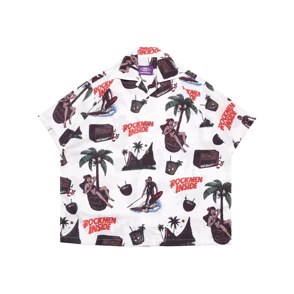 ROCKMEN Kemeja pria tangan pendek fullprint Artikel Aloha Shirt