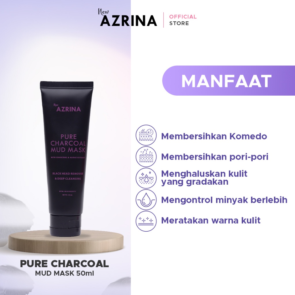 Cleora x Azrina Pure Charcoal Mud Mask - Masker Wajah Brightening Wanita Pria Untuk Mengangkat Komedo Dan Mengecilkan Pori-Pori