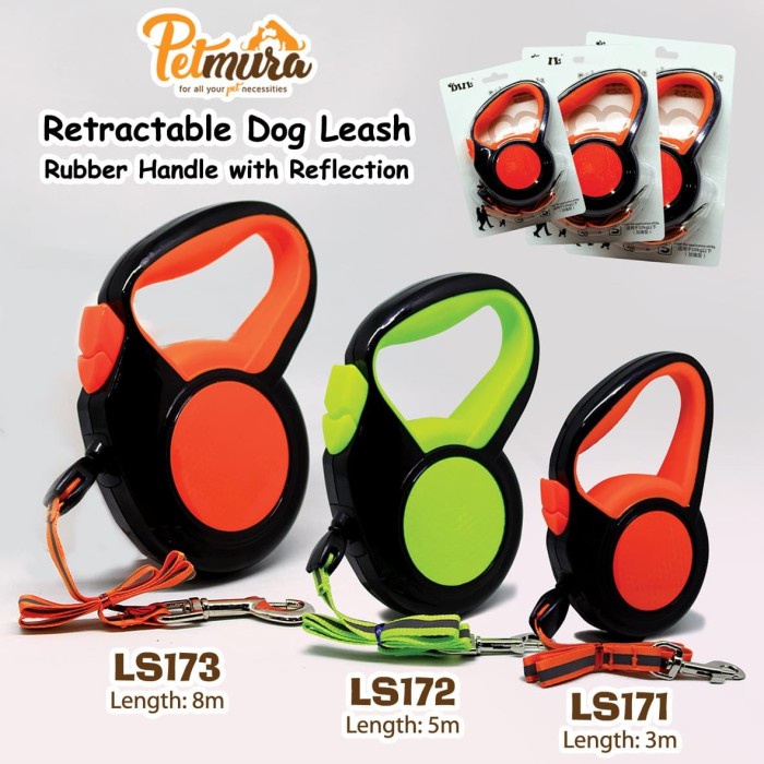 [Promo] Retractable Dog Leash Rubber Handle with Reflection LS17 Series - LS171 - 3 meter, Orange