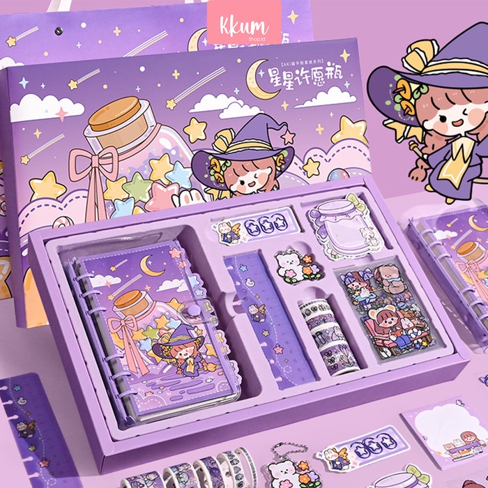 

MURAH- 9 in1 gift set/ Hadiah ulang tahun journal kit set/ Diary lucu set - Purple set- 1.2.23