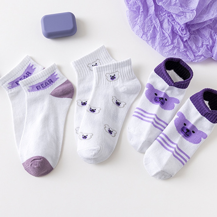 4A. Kaos Kaki Pria Wanita Motif Beruang Ungu Kaos Kaki Pendek Fashion Korean Purple Bear Socks Impor