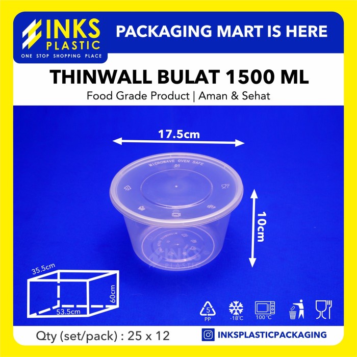THINWALL 1500 ML BULAT ROUND/MANGKOK BULAT PLASTIK  25 PCS