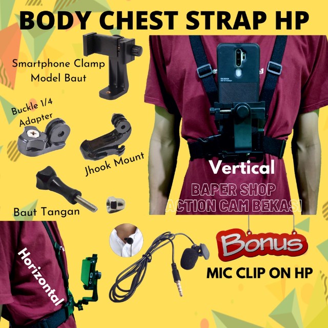 Chest Strap Tali Dada Handphone & Mount Kamera Body Belt Holder HP Clip Clamp Smartphone Universal Image 3