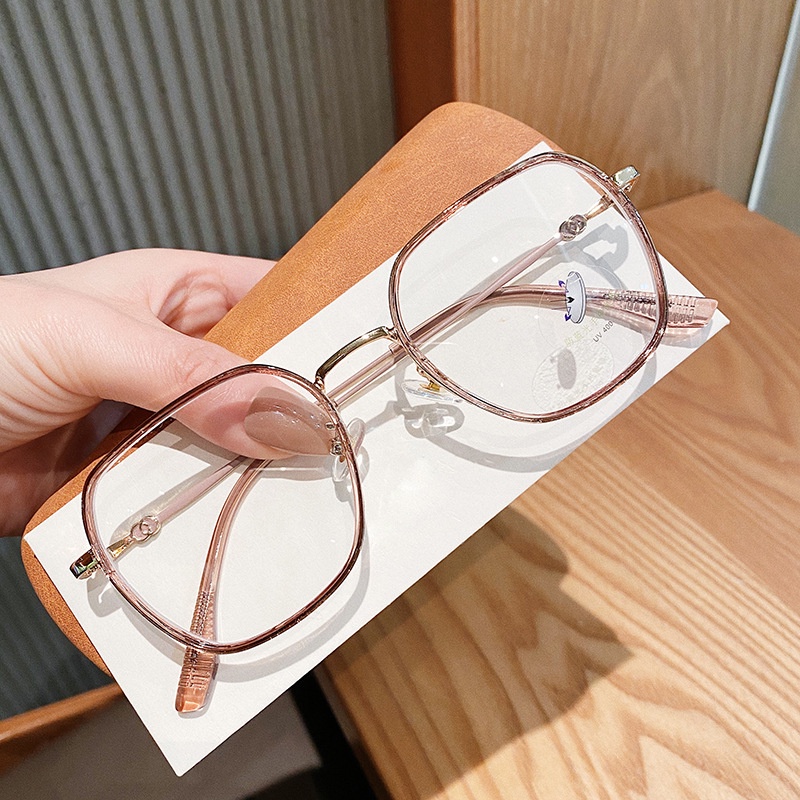 Viendo Kacamata Photocromic Minus Anti Radiasi Blueray Frame Wanita Pria Cowok 2 in 1 Bluecromic Potocromic Fotocromic Komputer Hp Anti Sinar matahari UV400 rabun jauh Kaca Mata Optik-Clear tea