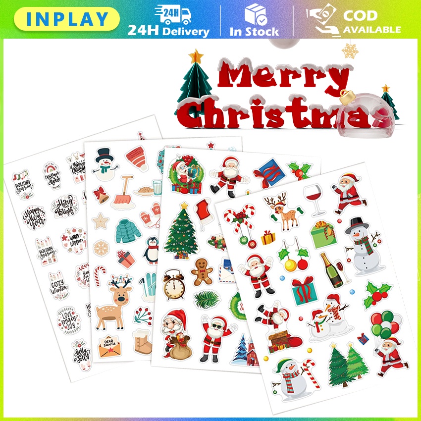 

4Pcs Christmas Sticker / Stiker Natal DIY Santa Klaus Dekorasi / Christmas Sticker Kartun / Imut Kado Hadiah Souvenir Stiker