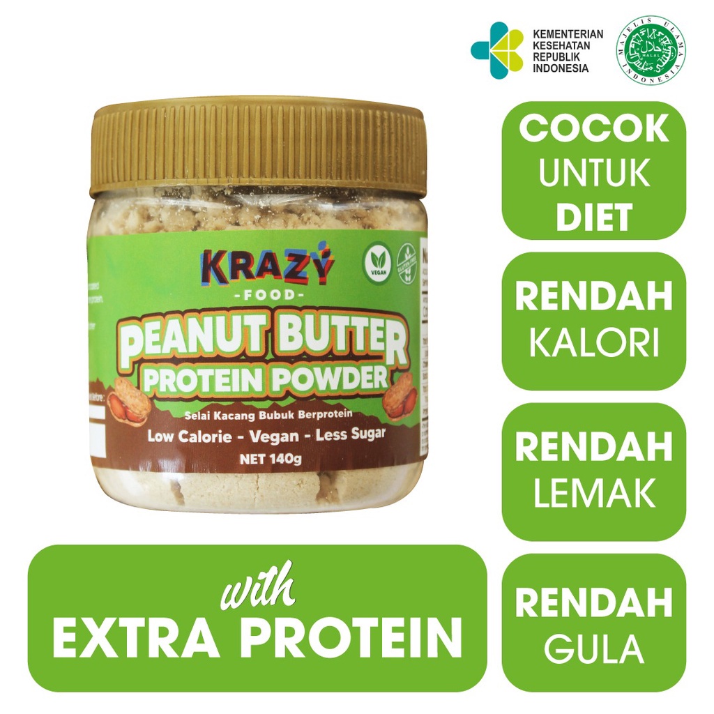 

COD Krazy Peanut Butter Protein Powder Selai Kacang Diet Bubuk Vegan 140g