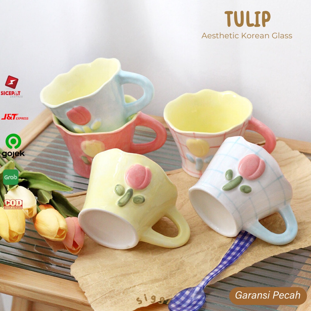 

COD [siggi] TULIP Aesthetic Korean Tea Cup / Gelas Korea Estetik Keramik