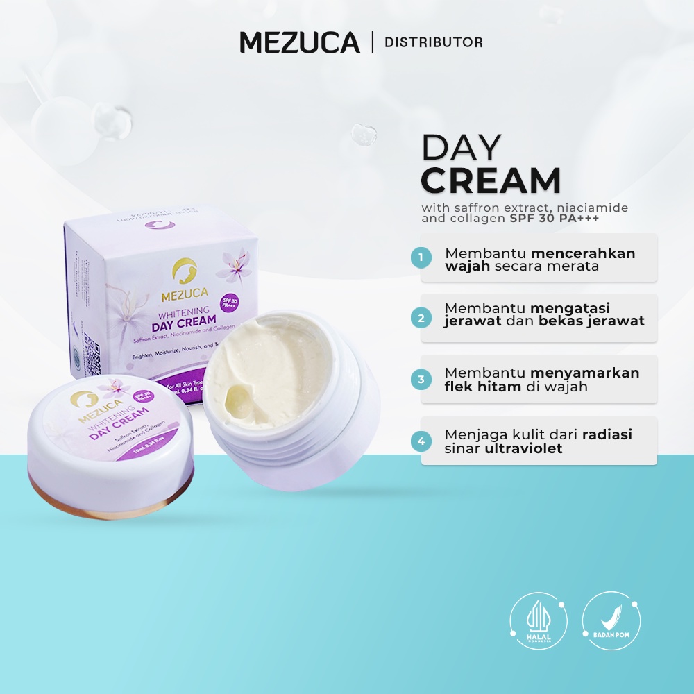 Day Cream Mezuca Krim Pagi Mencerahkan Memutihkan atasi Jerawat Bekas Jerawat Flek Hitam di Wajah Di
