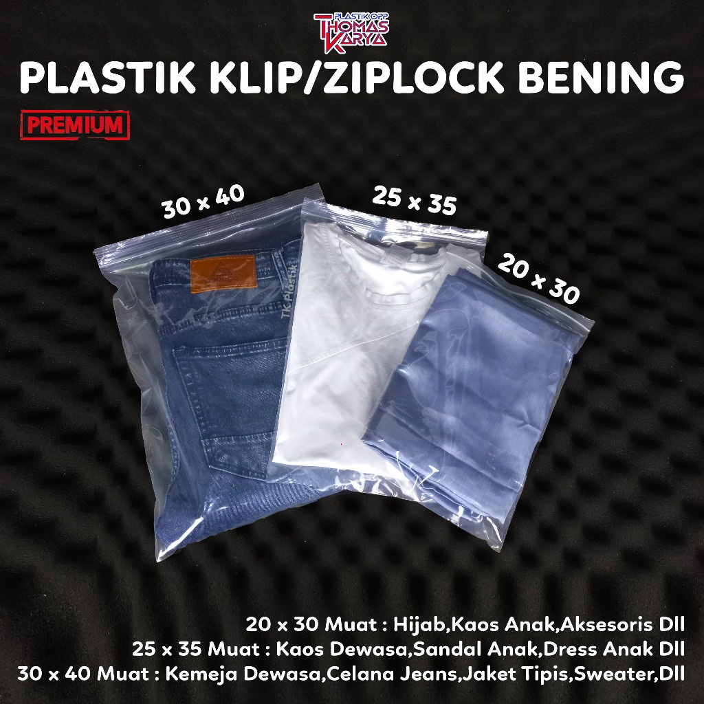 Plastik Klip Ziplock Baju 20x30 25x35 30x40 Besar Bening Olshop Packing Hijab Distro Zipper PE Zip L