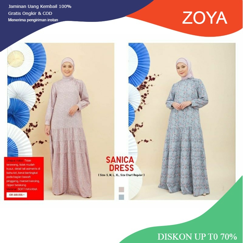 Zoya Sanica Dress - Gamis Muslim Wanita Wudhu Busui Friendly - Bahan pollycotton