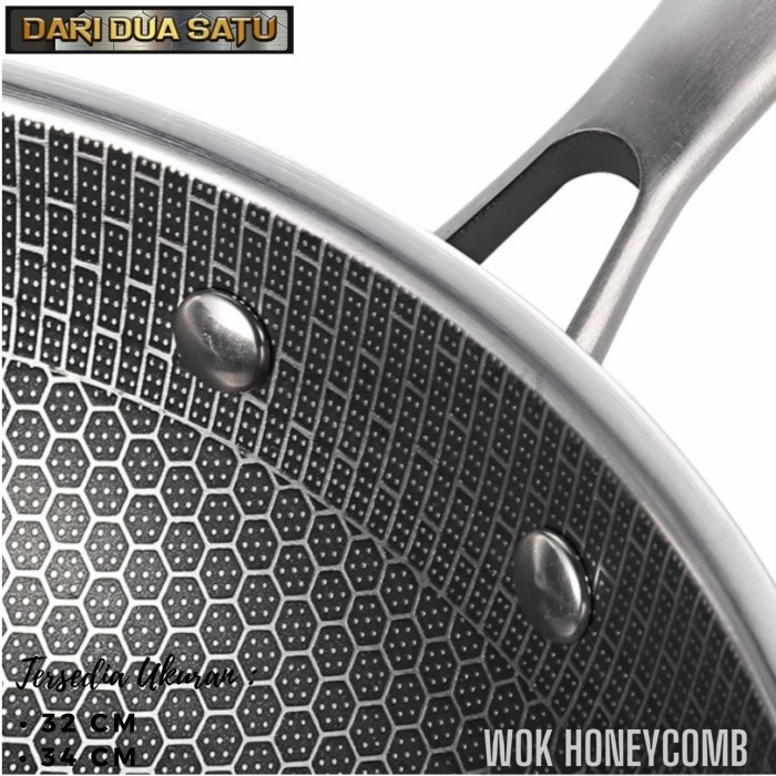 Wok Pan Wajan Penggorengan Gagang Stainless Honeycomb Deep Frypan - 34 cm