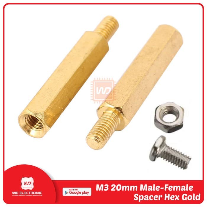 Spacer M3 20mm Spacer Gold Hex 2cm Male to Female with Screw and Nut CO27