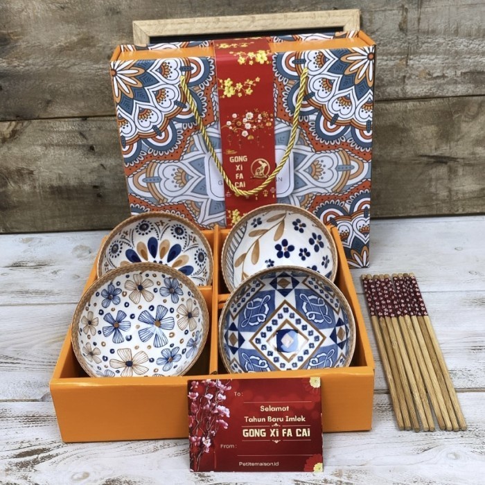 Hampers IMLEK Japanese bowl isi 4 mangkok keramik hadiah souvenir - Bohemia C set