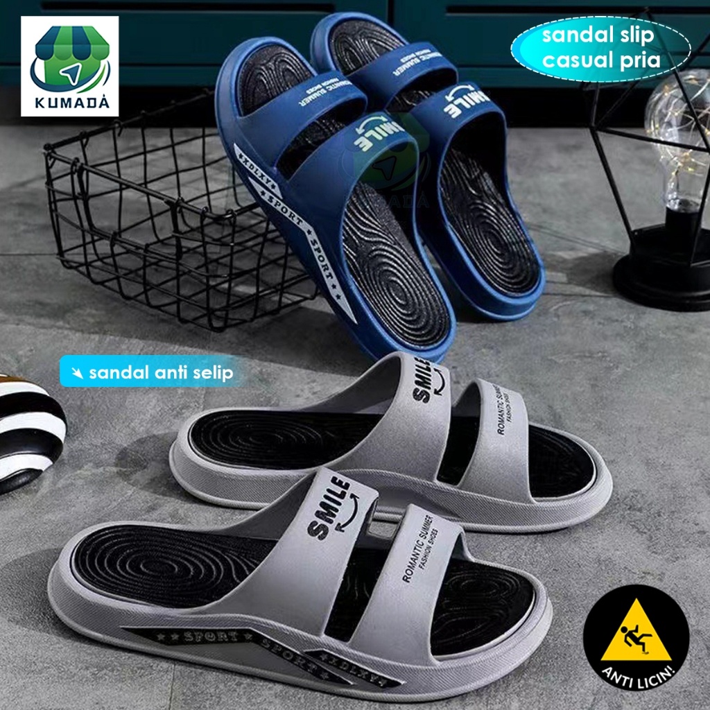 Comanier Sandal Slide Cowok Wanita Sandal Selop Pria Hitam Karet Slipper