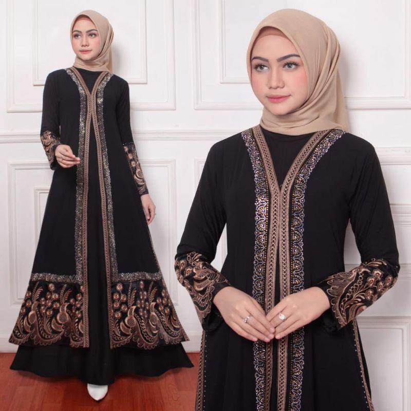 Terbaru Baju Abaya Gamis Hitam Turkey Abaya Bordir Bahan Jersey Lembut Kualitas Boutique Arab 2021