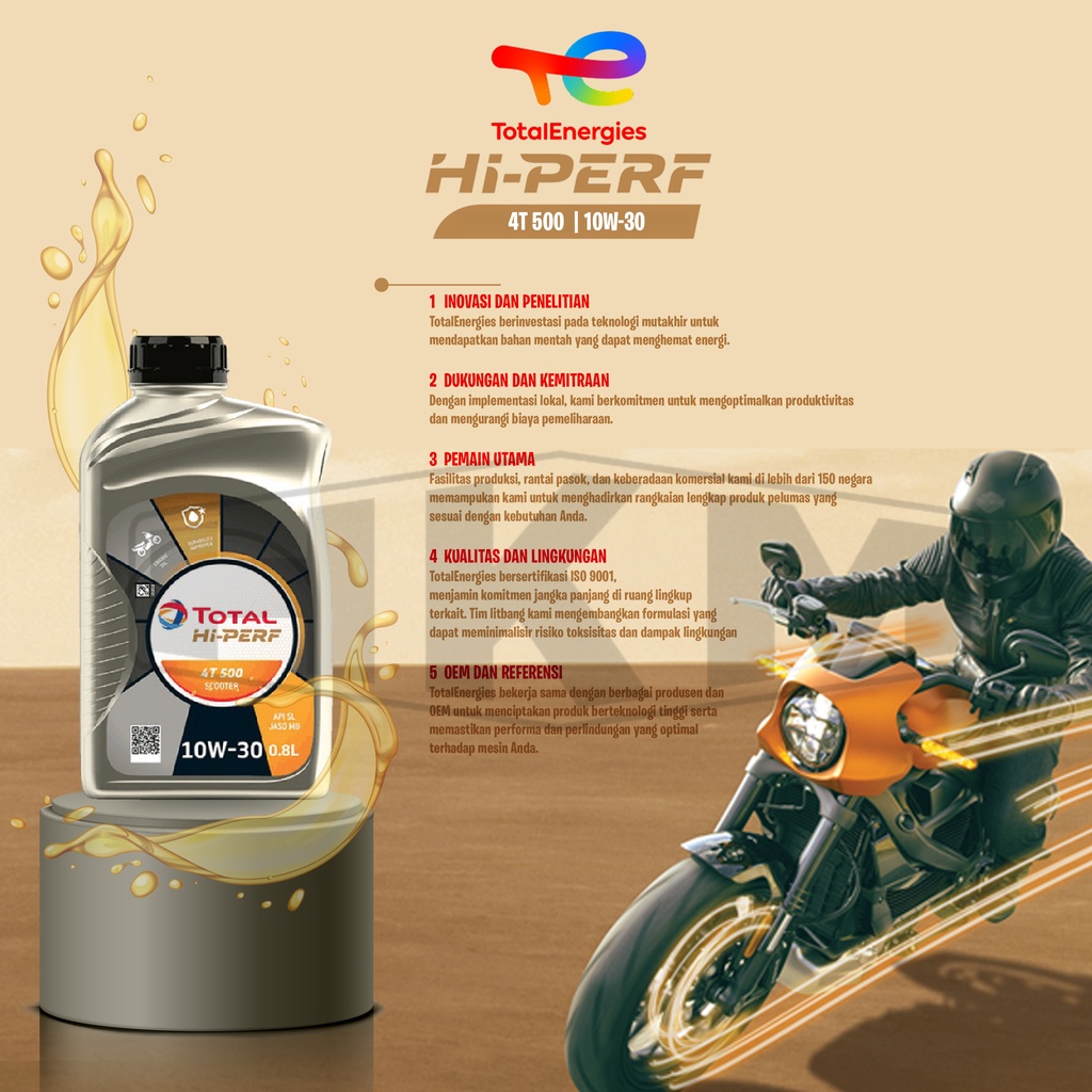 TOTAL Lubricant Oli Mesin Motor HI-PERF 800 ML 4T 500 10W-30 MB 1pc free corong oli