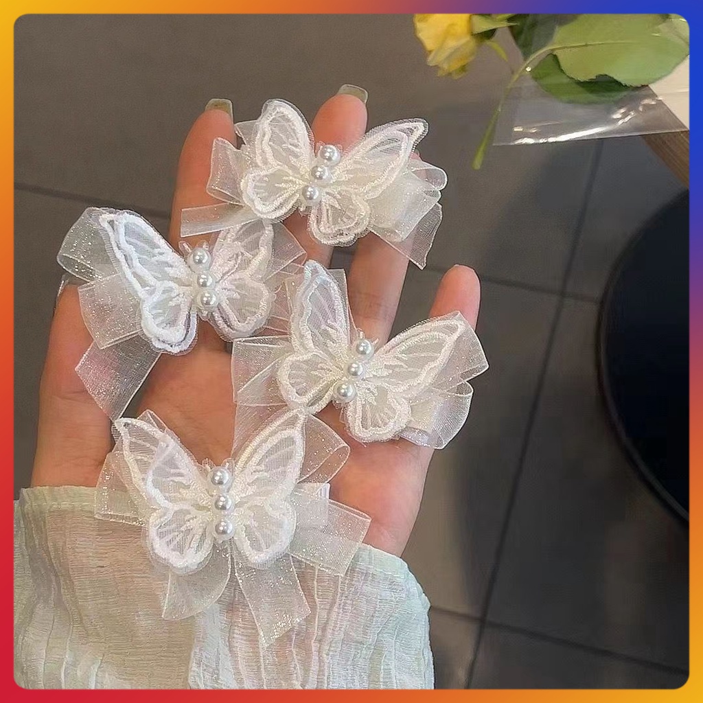 Jepit Rambut Kupu-Kupu Korea/Jepit Rambut Mutiara Kupu-kupu Jaring Putih