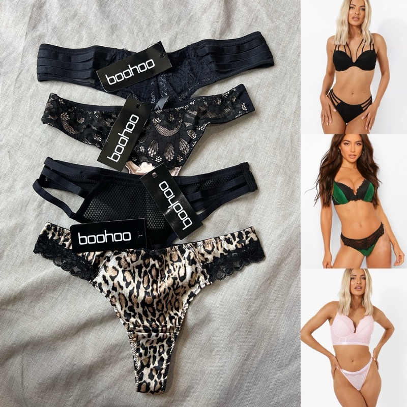 Boohoo Satin Lace Thong Sexy G String Strappy See Through XS S M L XL XXL 2XL 3XL Baju Dinas Thong O