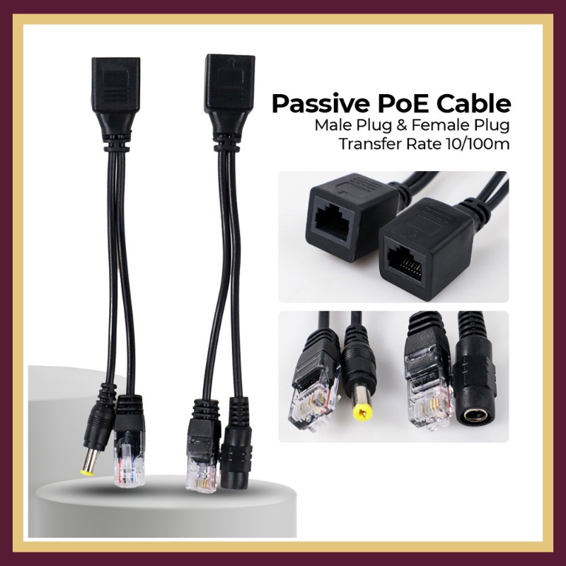 Power Over Ethernet Cable with Male & Female Power Plug